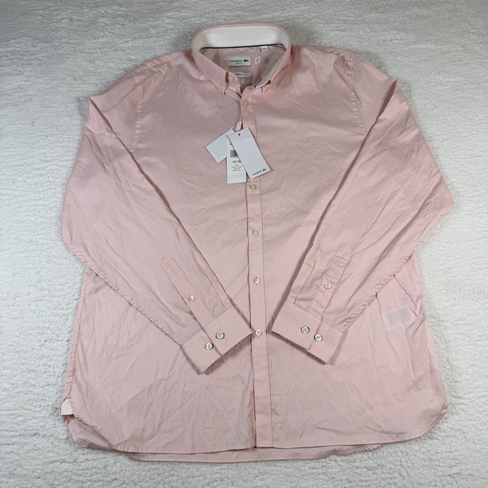 Lacoste Mens 18 45 Slim Fit Shirt NWT Light Pink Stretch Cotton CH0431 ADY